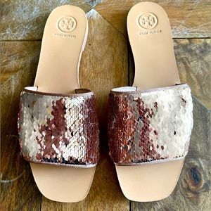 Tory Burch Sequence Slides (Rose Gold)